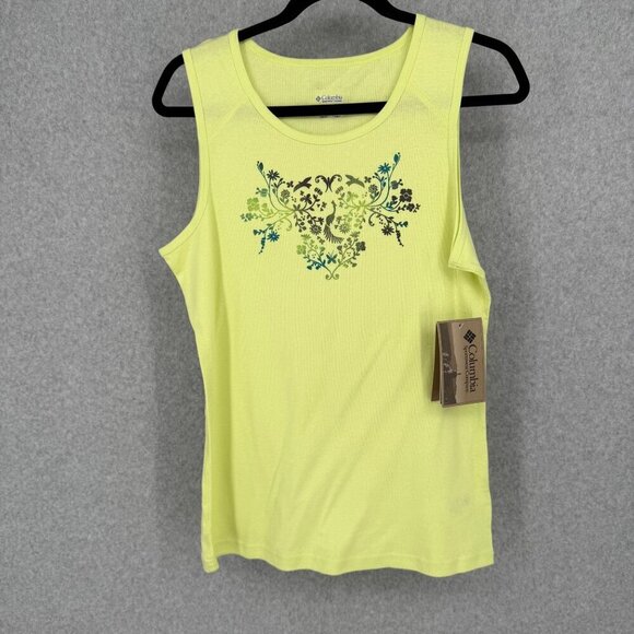 Columbia Womens Y2K Butterfly Floral Graphic Tank Top Size L Yellow Summer NEW - Picture 2 of 15